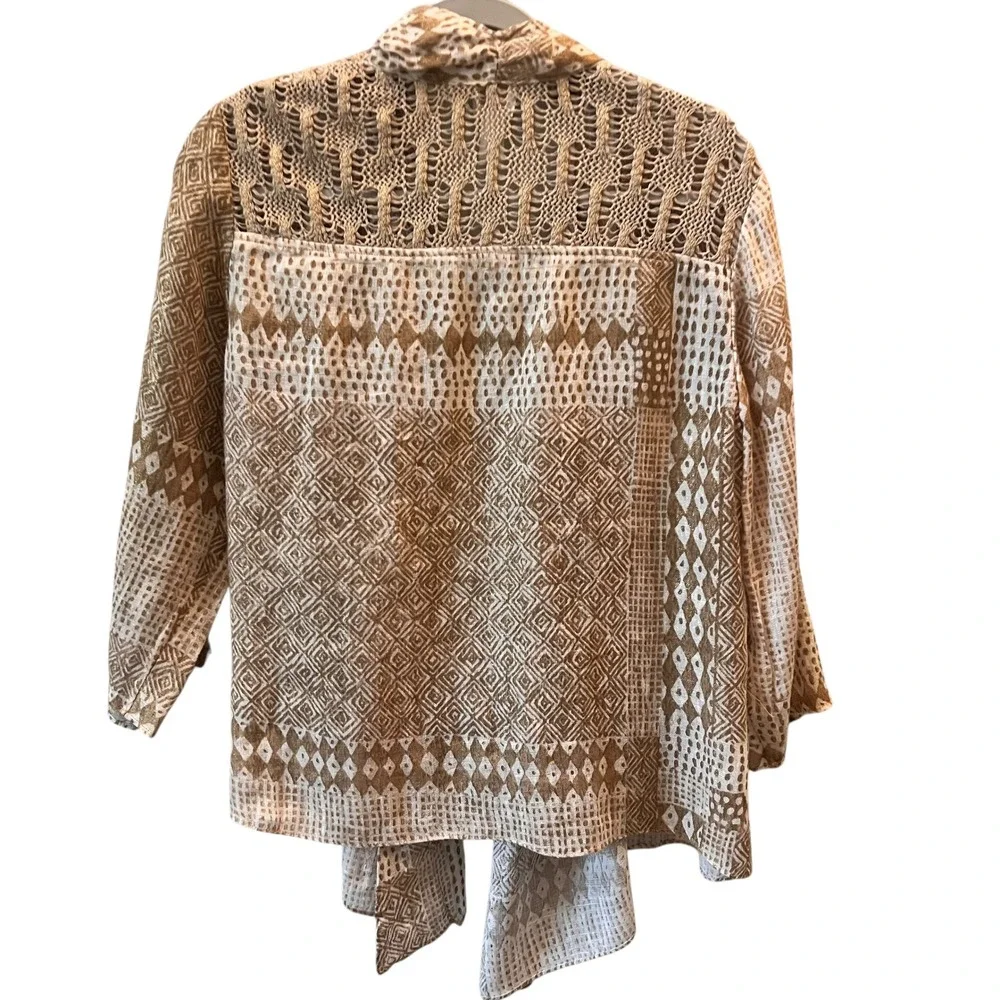 Chicos Linen Open Front Cardigan Tan Size 2 (L/XL) Kimono Boho Lagenlook Relaxed